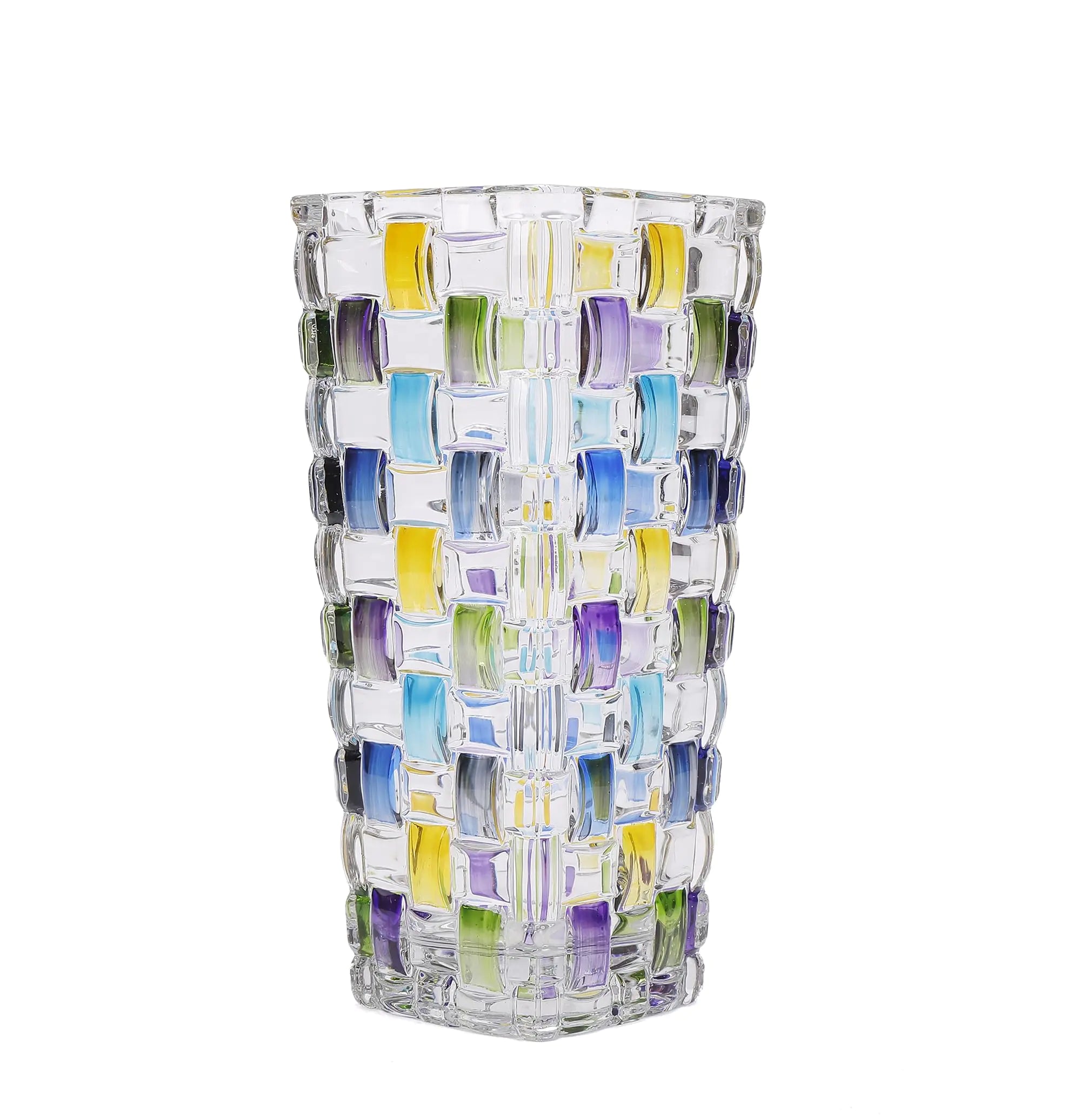 Magcolor Hand Painted Blue Woven Glass Vase -Crystal Flower Vase- 7.7 inch Glass Plant Vase for Floral Arrangements Centerpieces Weddings Housewarming Centerpiece Home Deco.